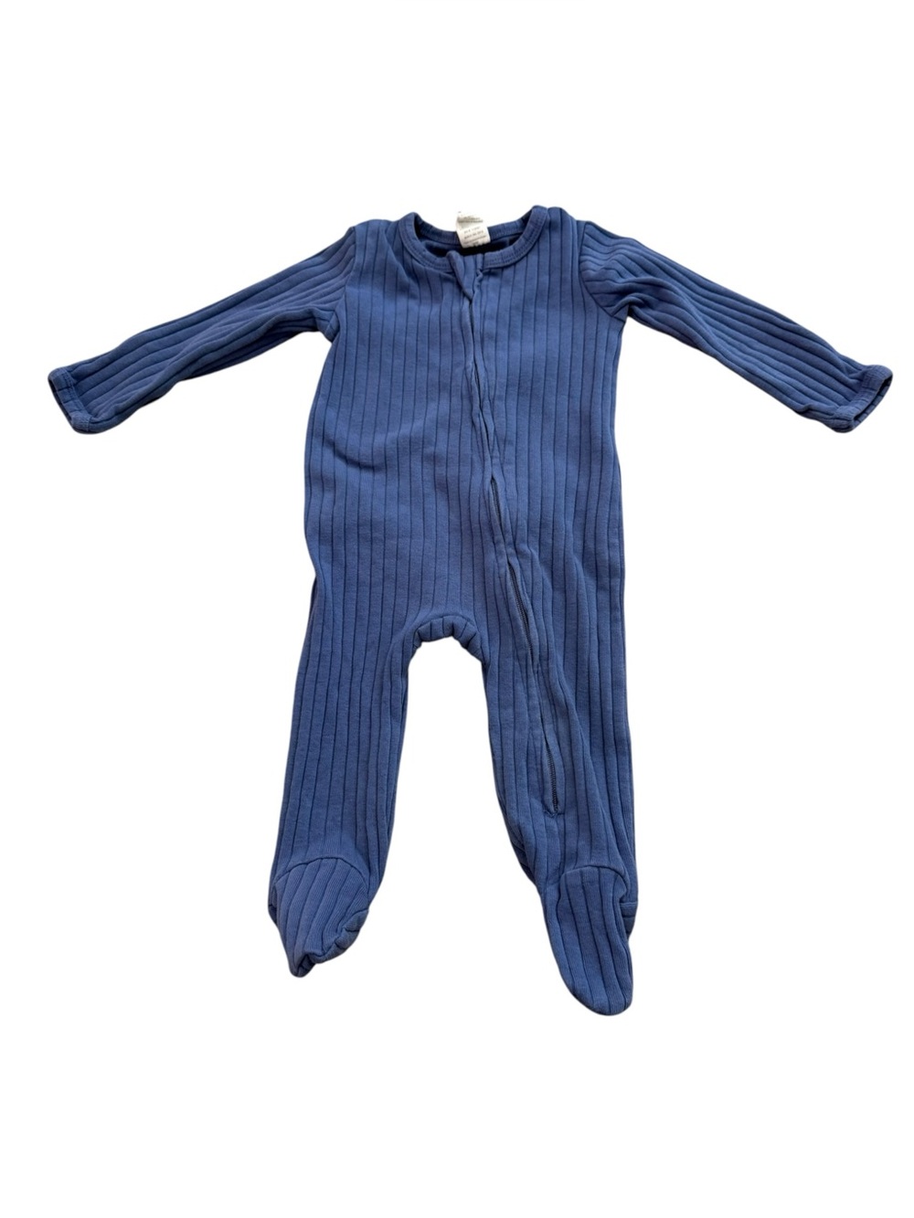 Kate Quinn Blue Ribbed Organic Cotton Footed Zip Baby Sleeper 3-6 Months